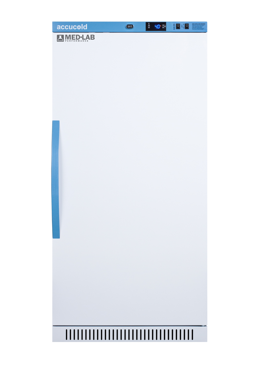 Performance series Med-Lab 8 cu.ft. upright all-refrigerator with antimicrobial silver-ion handle and hospital grade cord with 'green dot' plug